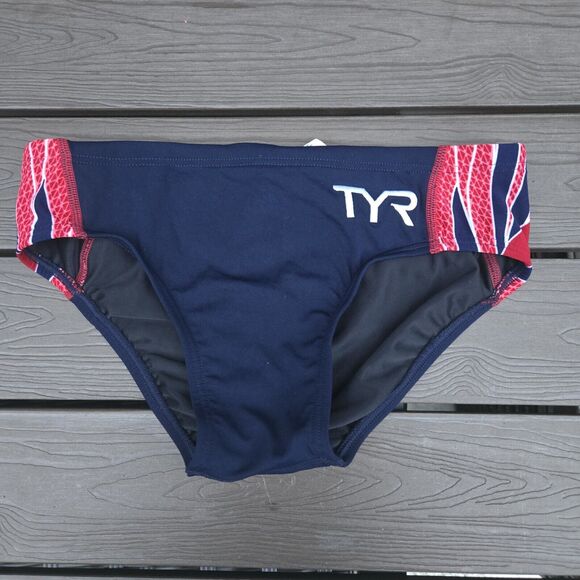 New TYR Men's Durafast Elite Phoenix Navy/Red Swim Racer Brief SZ 30 New No Tag - Picture 1 of 3